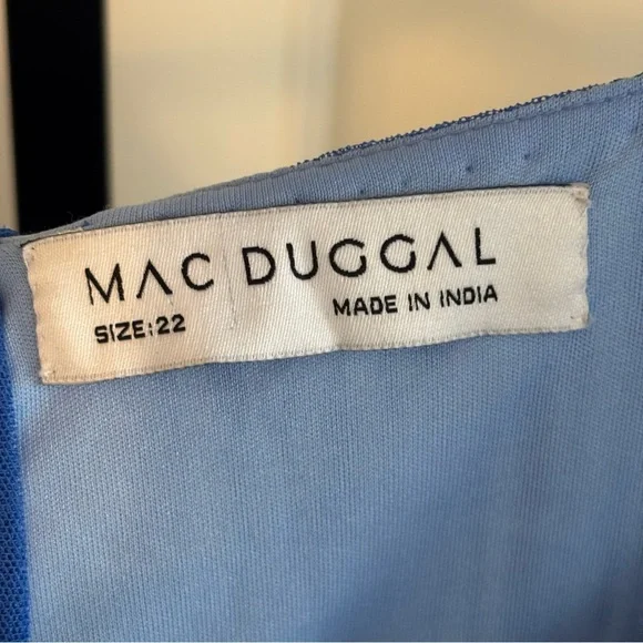 Mac Duggal Light Blue Sequin Tea-Length V-Neck Long Sleeve Formal Dress 22 *NOTE - Picture 6 of 16